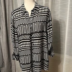 Alfani Black and White Geometric Button Down Shirt